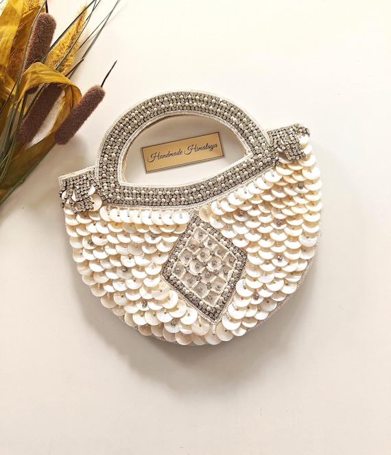 Mother of Pearl Bridal Clutch | Ivory Silver Wedding Purse Pearl Shell Evening Bag