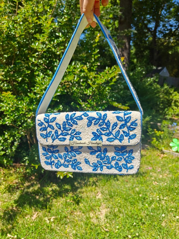 Blue Beaded Bridal Bag | Evening Statement Shoulder Purse
