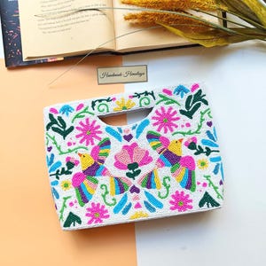 Cartera de cuentas otomí con diseño de pájaro, bolso de cuentas, bolso cruzado, bolso de fiesta, bolso de verano, regalo para ella, bolso mexicano colorido y vibrante.