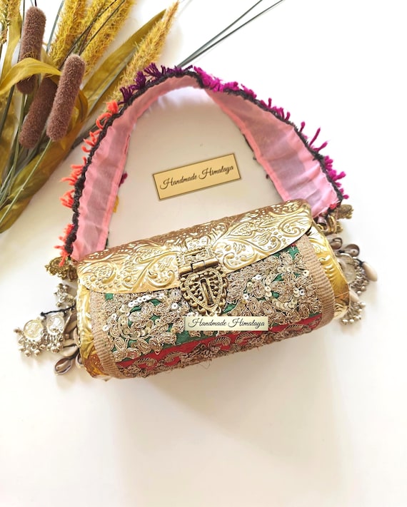 Vintage Gold Brass Purse, Tribal Kuchi Bridal Wedding Bag