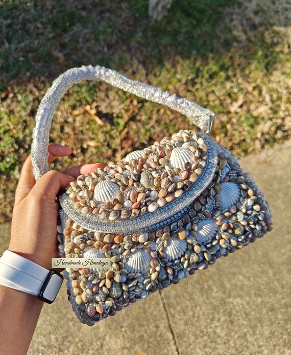 Shell Embellished Wedding Bridal Beach Coastal Party Evening Bag Pearl Purse