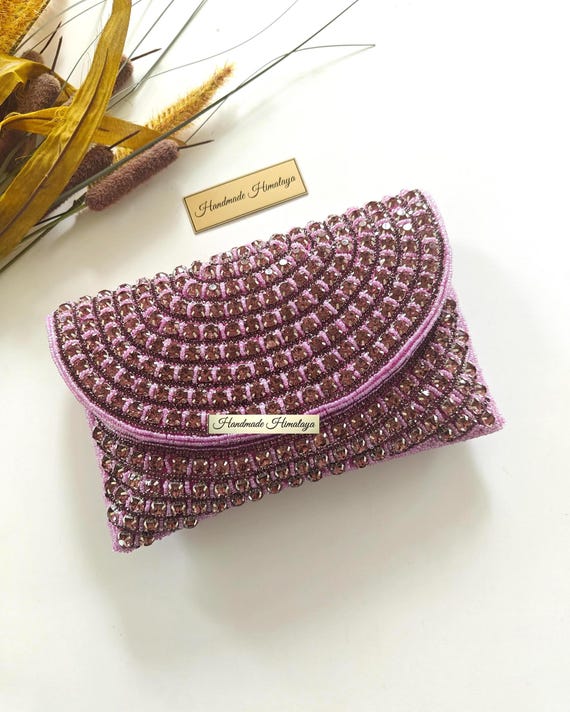 Purple Crystal Clutch | Bridal Wedding Evening Purse