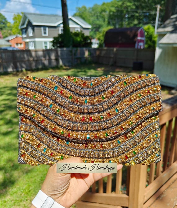 Gold Black Clutch, Crystal Beaded Purse, Rhinestone Clutch, Beaded Clutch, Crossbody Bag, Party Purse, Evening Clutch, Gift for Mom
