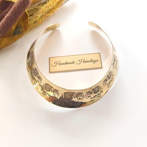 Elephant Hasli Brass Collar Choker | Wide Gold Tribal Necklace | Ethnic  Boho Festival  Torque