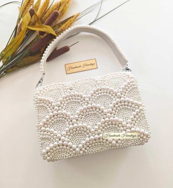 Pearl Beaded Bridal Wedding Clutch | Ivory Wedding Shoulder Bag Bridesmaid Handbag
