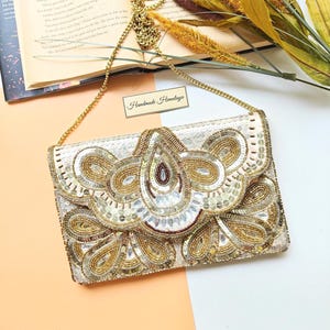 Clutch dorado, bolso de noche dorado, clutch con cuentas, bolso bandolera, clutch de boda, bolso de novia, regalo para mamá, clutch pequeño, bolso bandolera beige