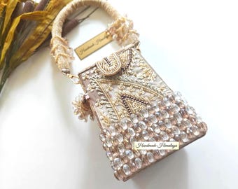 Champagner Gold Braut Box Geldbörse | Kristall Hochzeit Top Henkeltasche
