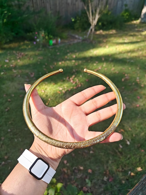 Gold Brass Choker Necklace | Engraved Floral African Collar Hasli Necklace