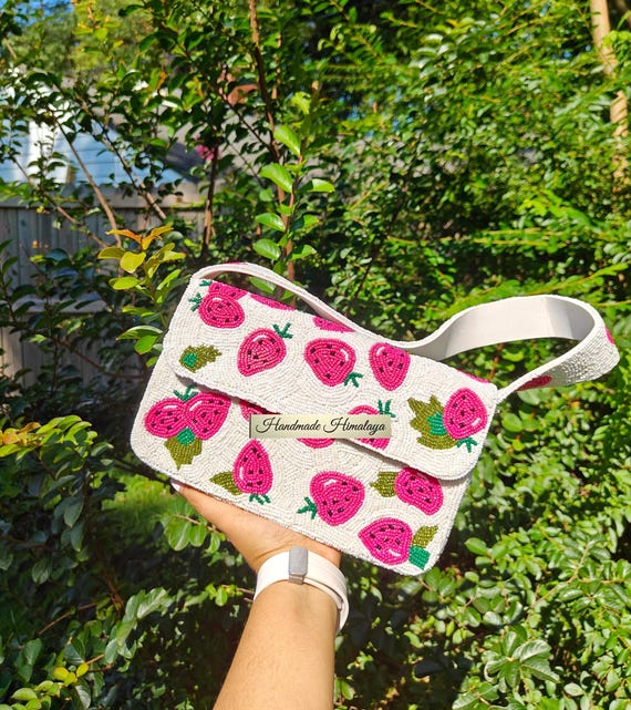 Strawberry Beaded Bag | Pink Fruit Shoulder Purse