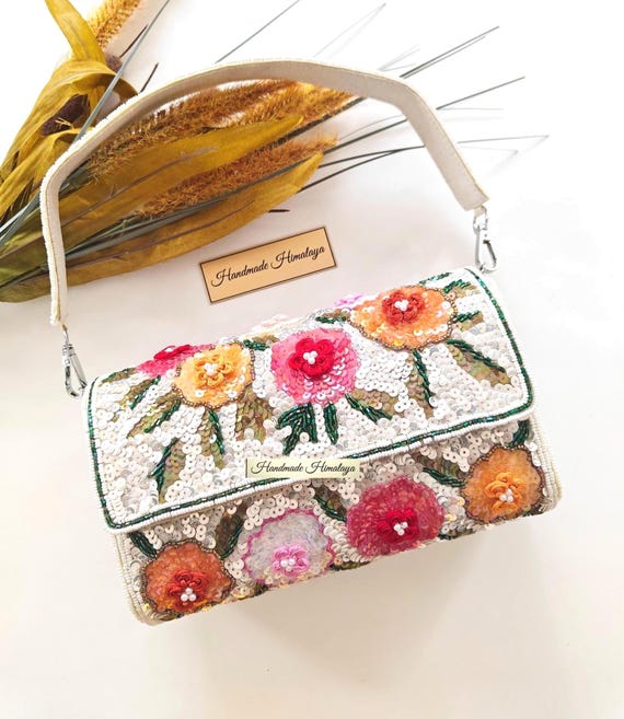 Boho Flower Beaded Evening Bag | Handmade Sequin Floral Clutch