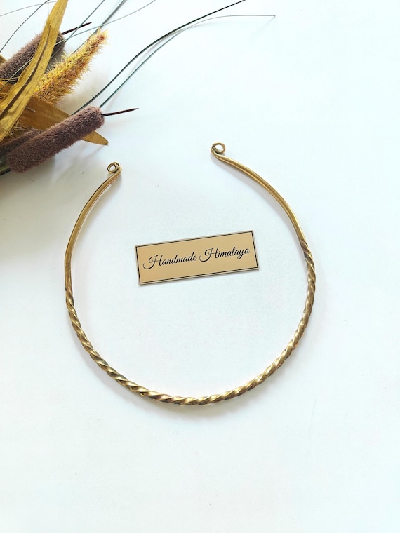 Golden Brass Twisted Choker: Tribal Ethnic Torc Necklace