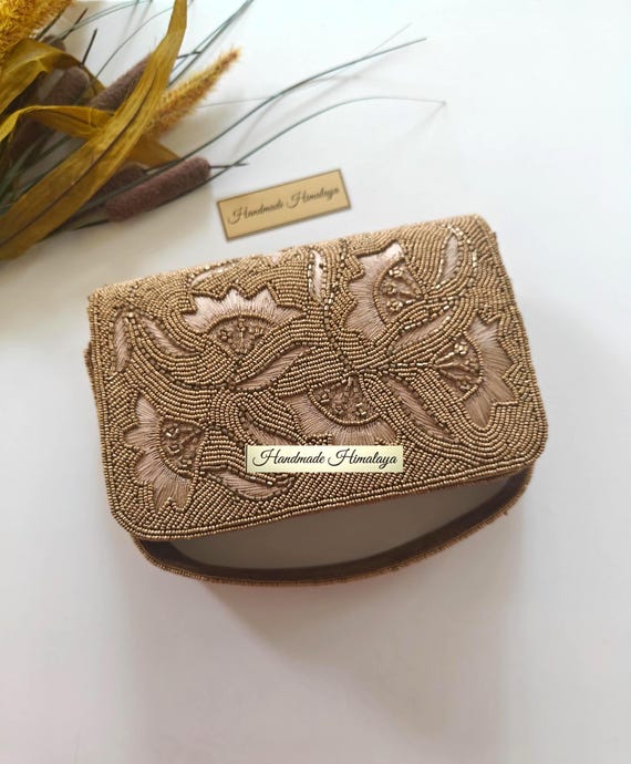 Gold Beaded Clutch | Bridal Wedding Evening Purse