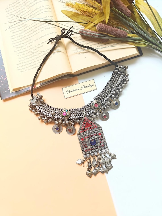 Vintage Afghan Pendant Necklace Kuchi Choker with Pendant Boho Ethnic Jewelry