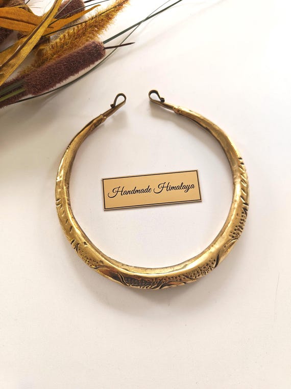 Gold Brass Hasli Choker | Tribal Ethnic Torc Necklace
