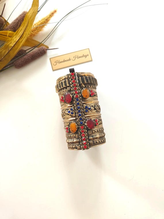 Vintage Afghan Cuff Bracelet, Tribal Bridal Statement Bangle, Kuchi Artisan Jewelry