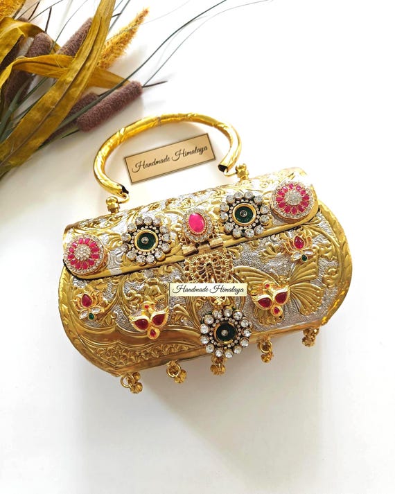 Handcrafted Butterfly Gold Brass Metal Purse