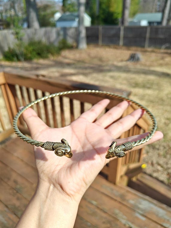Gold Brass Goat Choker | Open End Twisted Banjara Hasli | Zodiac Horned Aries Tribal Necklace