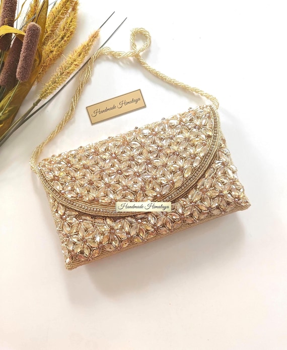Champagne Crystal Clutch | Gold Bridal Wedding Purse