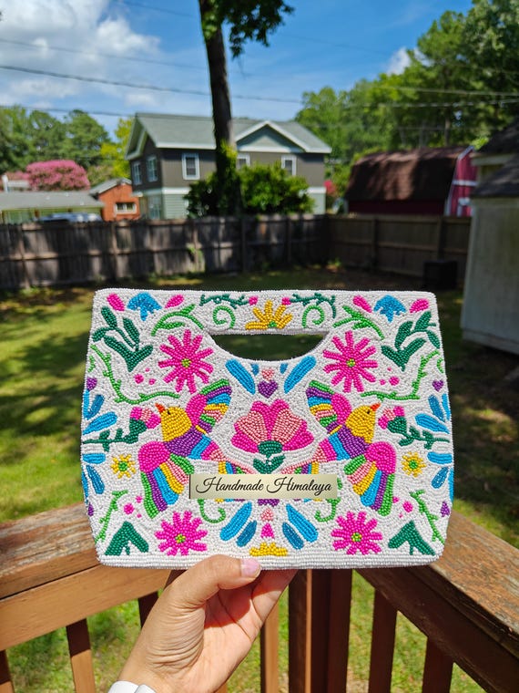 Otomi Bird Beaded Clutch, Beaded Purse, Crossbody Bag, Party Evening Bag, Summer Purse, Gift for Her, Vibrant Colorful Mexican Bag