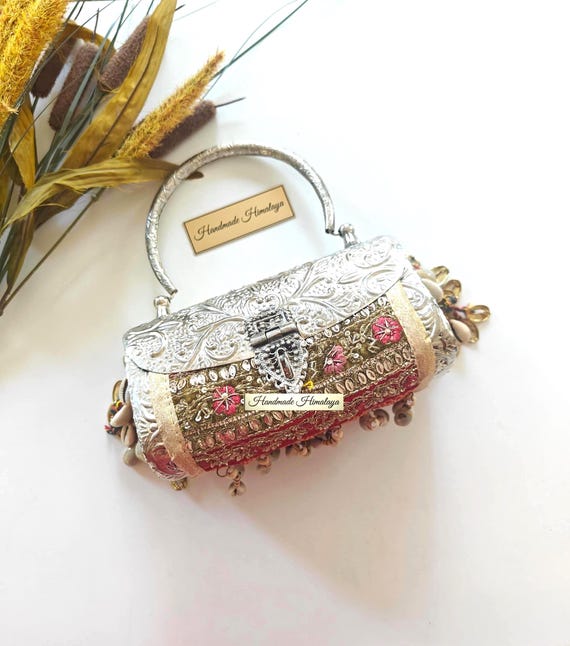 Vintage Silver Brass Purse | Indian Banjara Embroidered Tribal Banjara Clutch | Wedding Statement Batua Bag