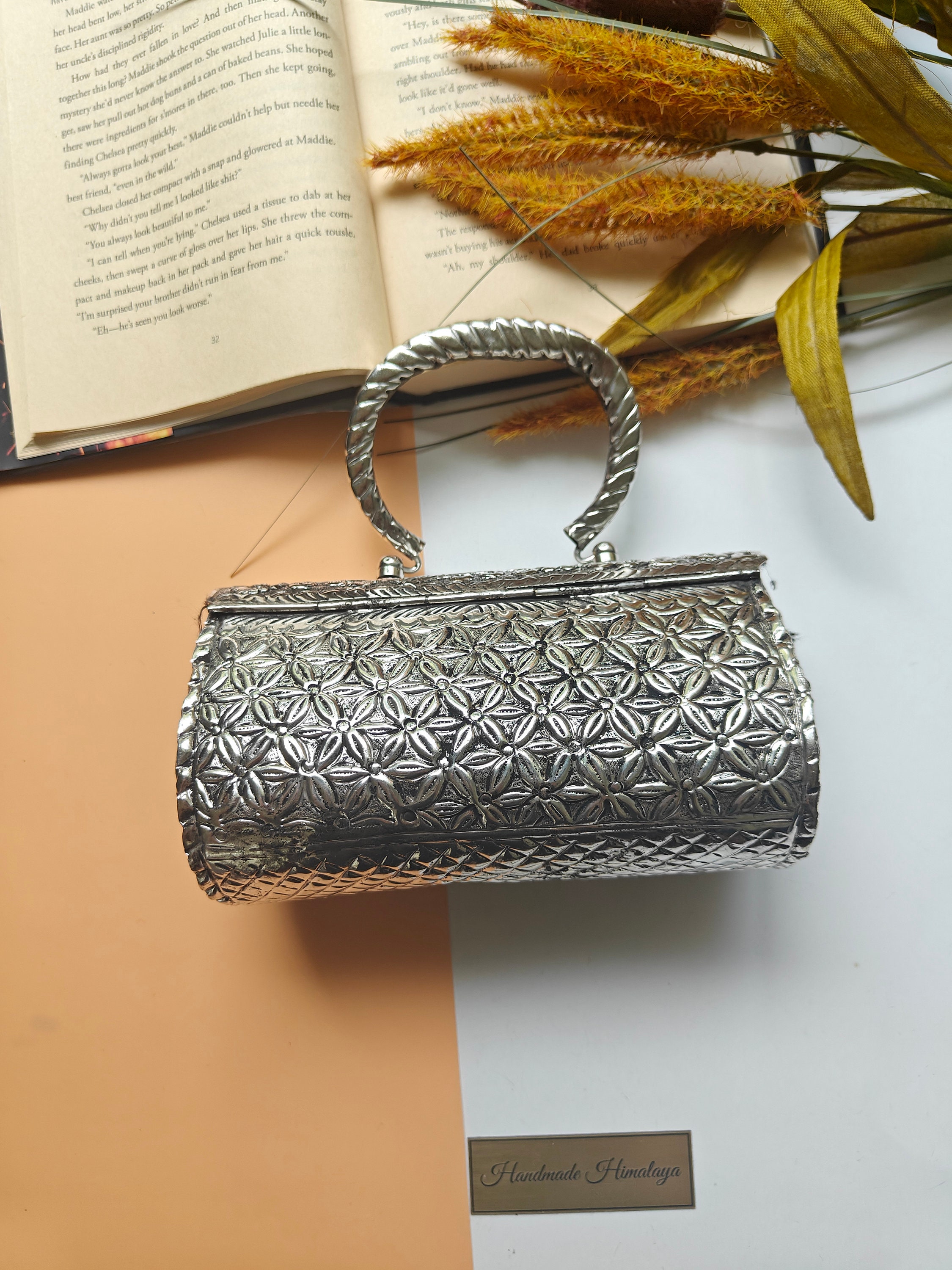 Brass Clutch Bag Silver Color Handbag Metal Crossbody Bag Indian Metal Clutch Party Evening Purse Antique Style Carved Design Purse