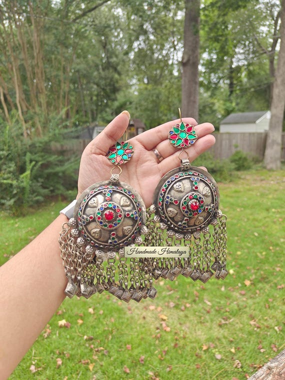 Vintage Afghan Kuchi Tribal Earrings | Belly Dancer Festival Earrings
