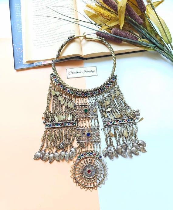 Vintage Afghan Gold Torc Large Necklace Choker Tribal Kuchi Antique Jewelry