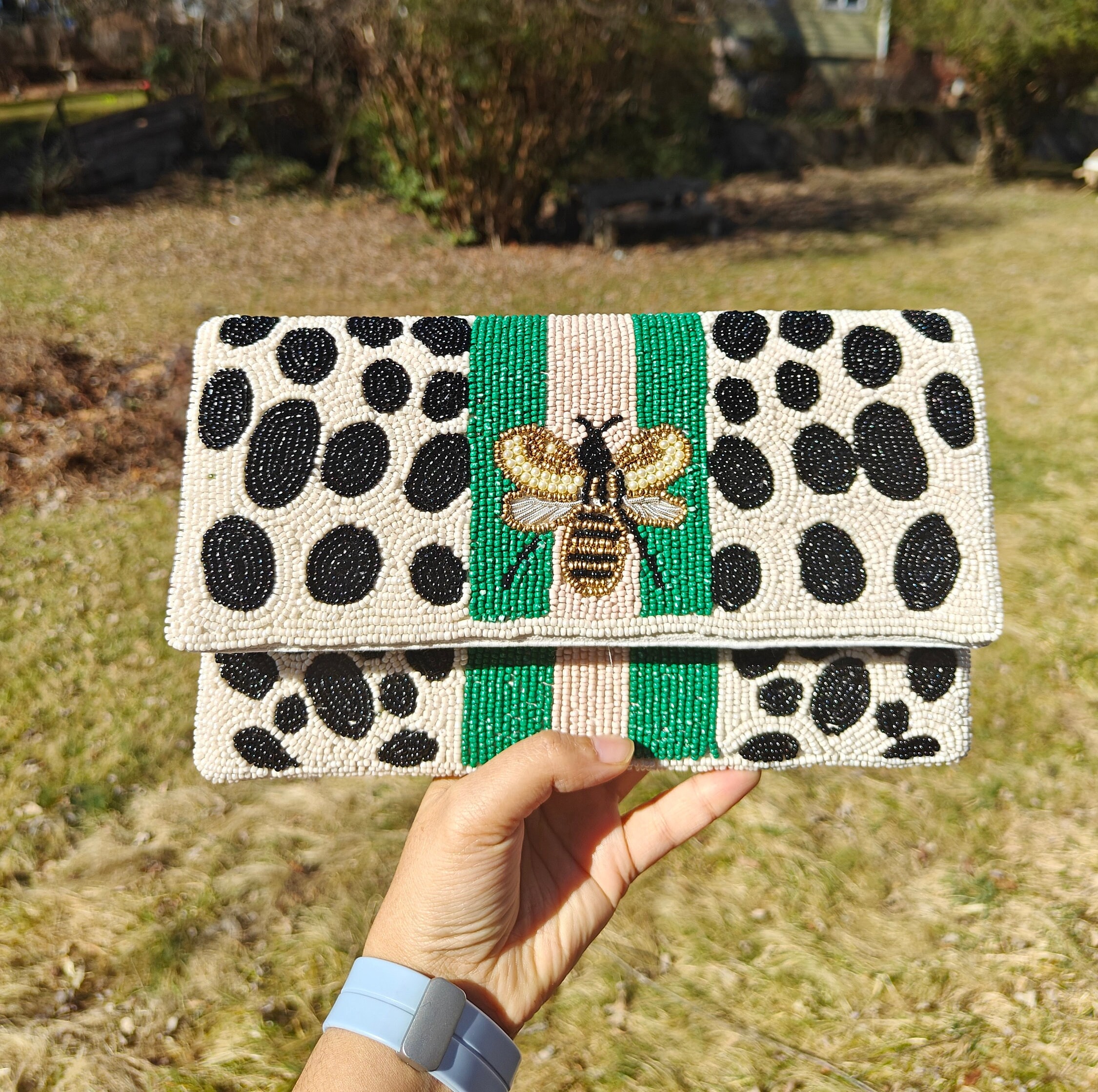 Bumble Bee Beaded Clutch White Beaded Clutch Beaded Clutch Purse Beaded Purse Party Purse Evening Beaded Purse Seed Bead Purse