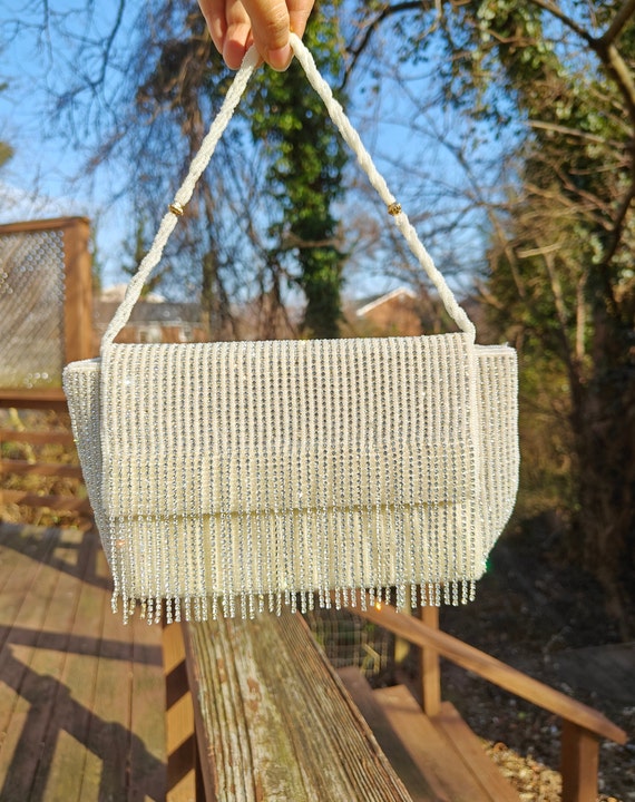 White Beaded Bag, Bridal Bag, Wedding Bag, Beaded Purse, Bridesmaid Gift, Party Purse, Evening Clutch, Ivory Beaded Clutch, Crossbody Bag