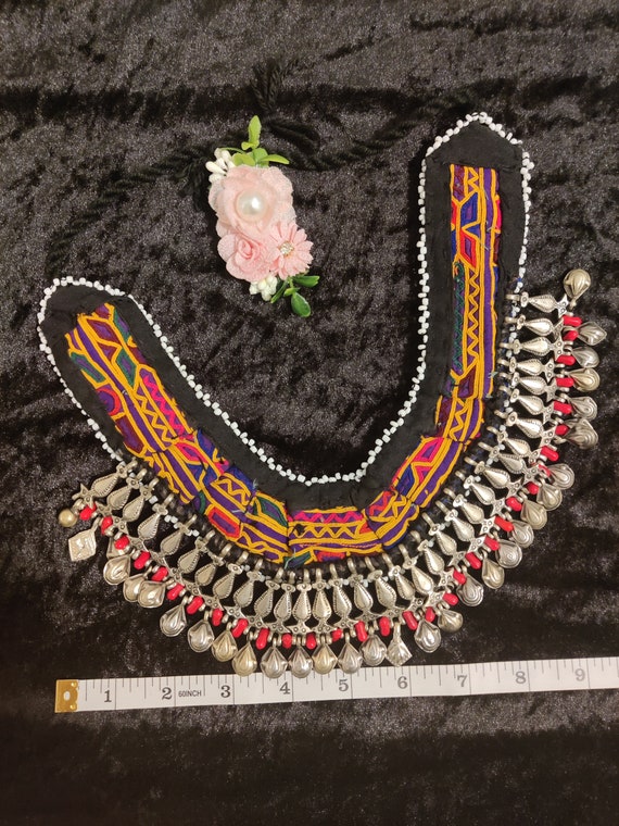 Vintage Afghan Fabric Necklace, Kuchi Tribal Neck… - image 4