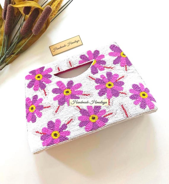 Beaded Daisy Bag | Pink Purple Floral Bridal Wedding Handbag
