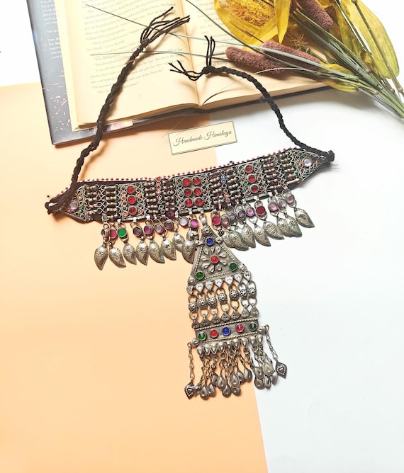 Vintage Afghan Pendant Necklace, Tribal Kuchi Ethnic Gypsy Antique Choker Jewelry