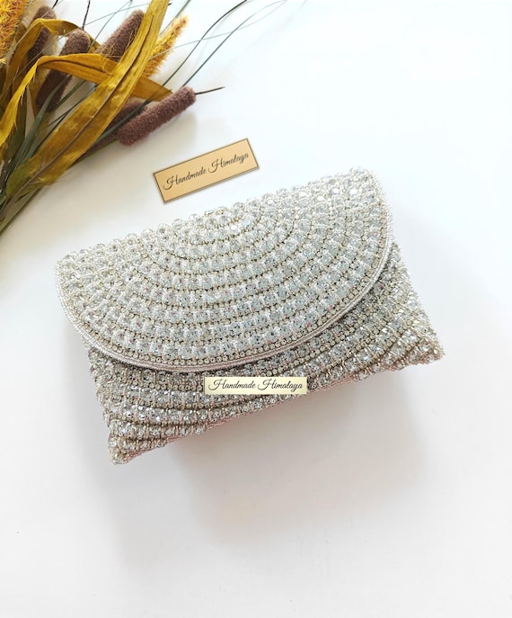 Silver Evening Clutch | Crystal Beaded Bridal Wedding Purse