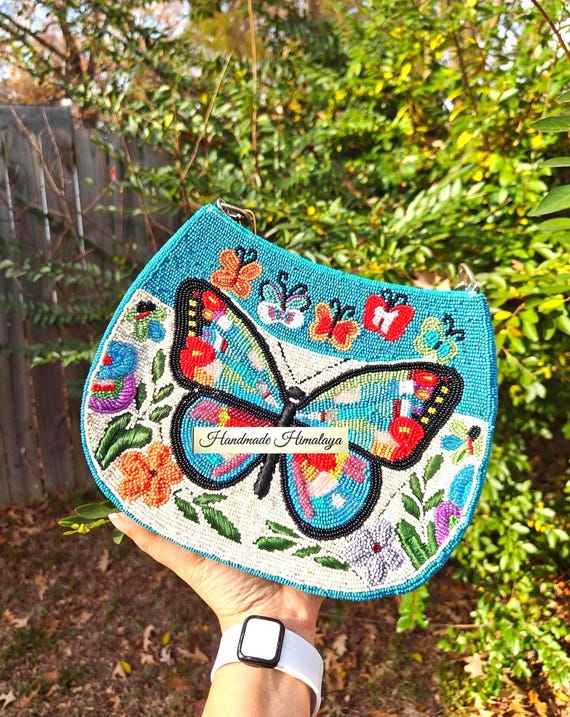 Butterfly Beaded Bag | Blue Turquoise Floral Bridal Wedding Whimsical Handbag