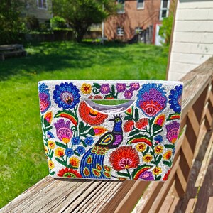 Colorful Peacock Garden Beaded Tote Bag, Beaded Clutch Purse, Seed Bead Handbag, Crossbody Spring Purse, Gift for Her, Music Concert Bag