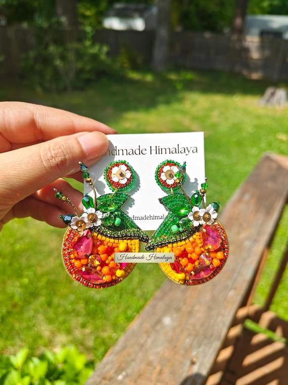 Orange Beaded Earrings | Tropical Citrus Statement Earrings
