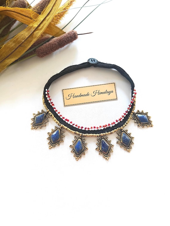 Lapis Lazuli Afghan Choker | Tribal Kuchi Statement Necklace