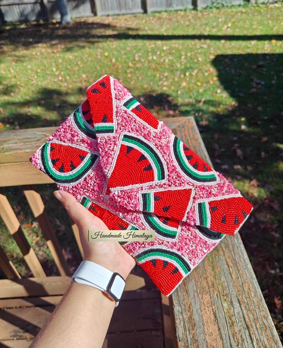 Watermelon Beaded Clutch: Fruit Bag Crossbody Purse Beaded Handbags