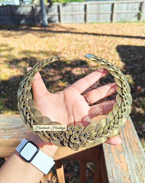 Golden Brass Twisted Choker: Tribal Ethnic Necklace