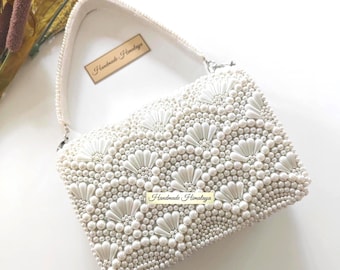 Perle Perlen Braut Hochzeit Clutch | Elfenbein Hochzeit Schultertasche Brautjungfer Handtasche