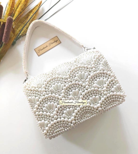 Pearl Beaded Bridal Wedding Clutch | Ivory Wedding Shoulder Bag Bridesmaid Handbag
