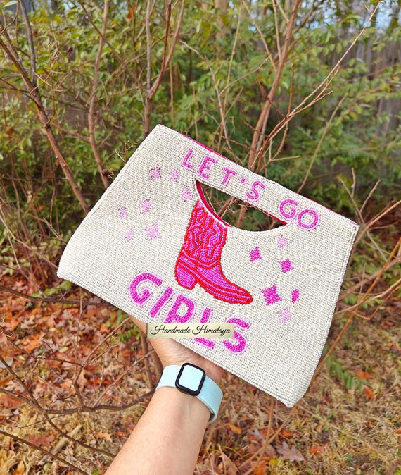 Dolly Style Pink Beaded Clutch | Lets Go Girls Boot Purse | Country Concert Nashville Handbag