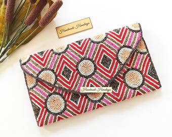 Geometrische Perlen Clutch, Muster Abendtasche, Statement Hochzeit Gast Geldbörse