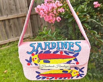 Sardines Beaded Bag: Pink Fish Purse Handbag