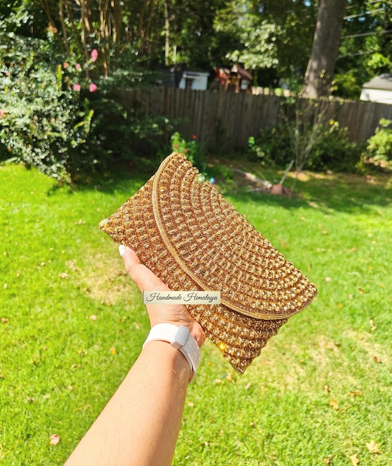 Gold Clutch | Evening Gold Bag | Luxury Beaded Evening Clutch | Bridal Wedding Purse | Statement Party Clutch | Gift for Her