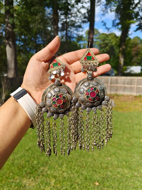 Vintage Kuchi Afghan Earrings: Tribal Boho Ghungroo Bells Belly Dancers Dangle