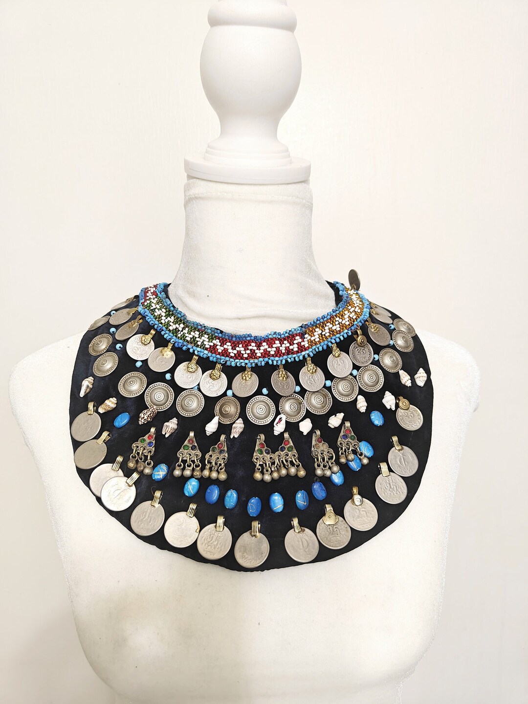 Vintage Afghan Necklace, Afghan Jewelry With Coins, Afghan Jewelry