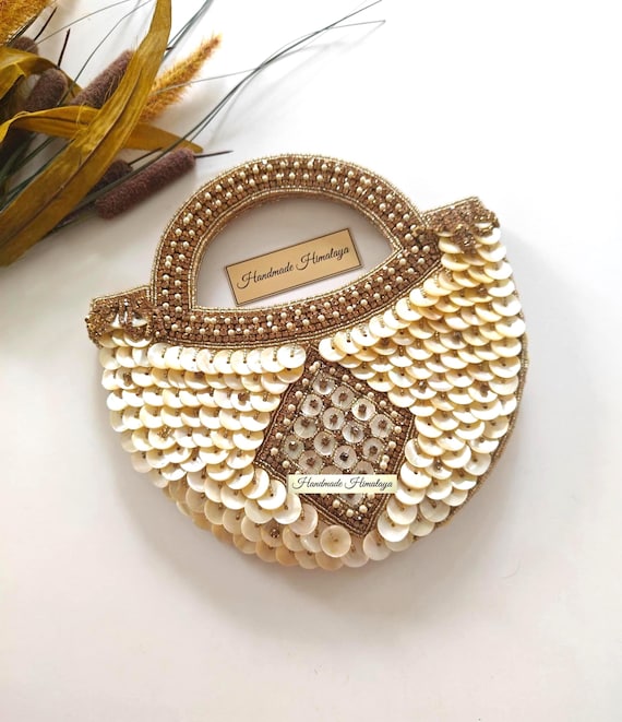 Mother of Pearl Bridal Clutch | Ivory Gold Shell Wedding Evening Bag