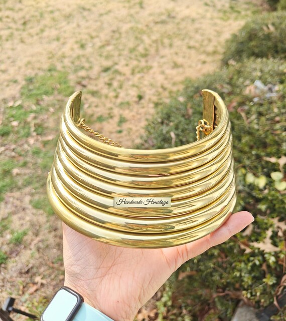 Vintage Gold Brass Layered Choker | African Coil Necklace | Tribal Ethnic Jewelry | Boho Gypsy Statement Necklace | Bellydancer Accessory