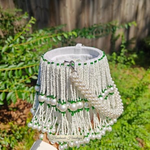 Pearl Beaded Potli Bag: White Green Fringe, Indian Wedding Handbag